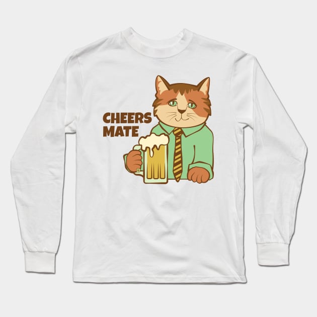 Cheers Mate Cat and Beer Long Sleeve T-Shirt by Sue Cervenka